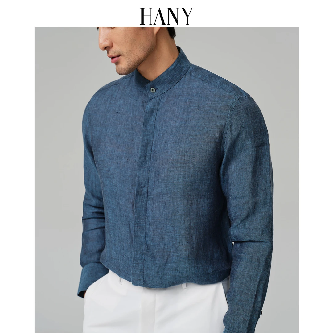 HANY【100亚麻新中式】汉尼衬衫男长袖2025新款商务牛仔休闲衬衣