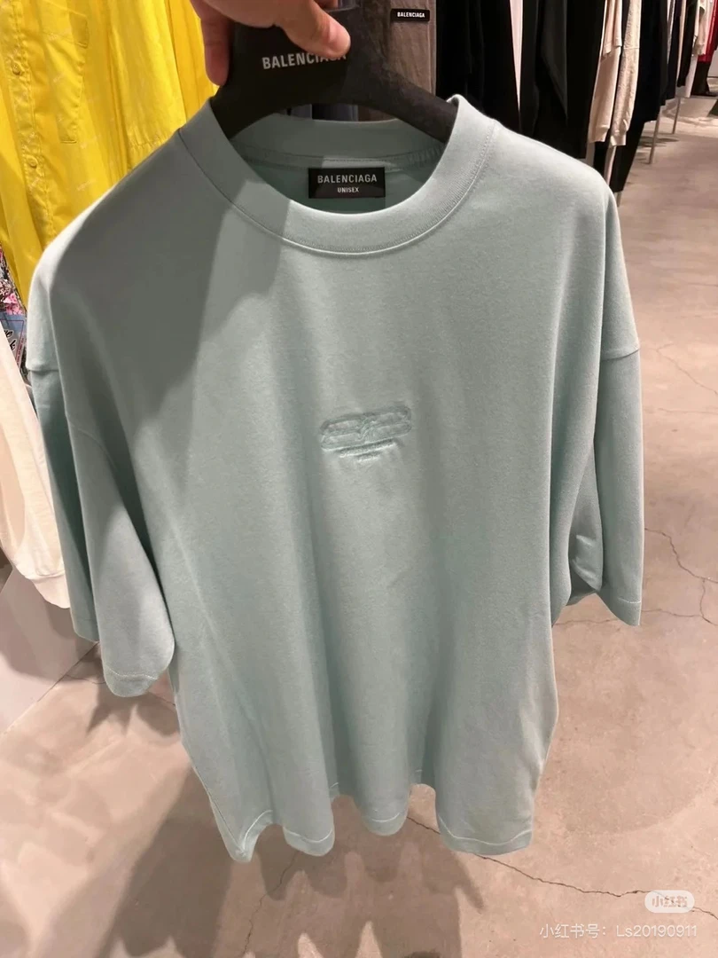 99新 Balenciaga/巴黎世家 浅绿色 胸前字母刺绣短袖T恤 XS码