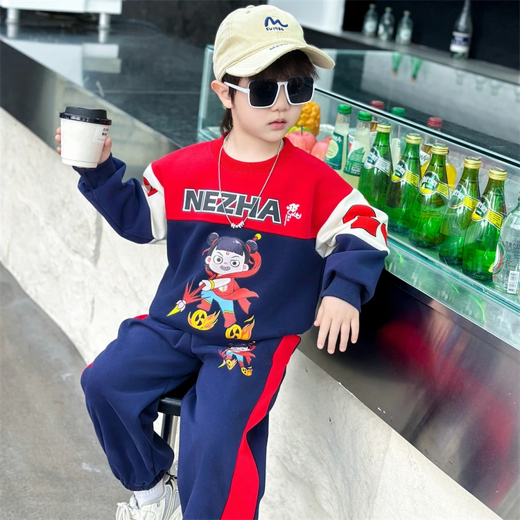 2025春秋新款儿童哪吒套装男童拼接撞色卫衣宝宝中小童童装