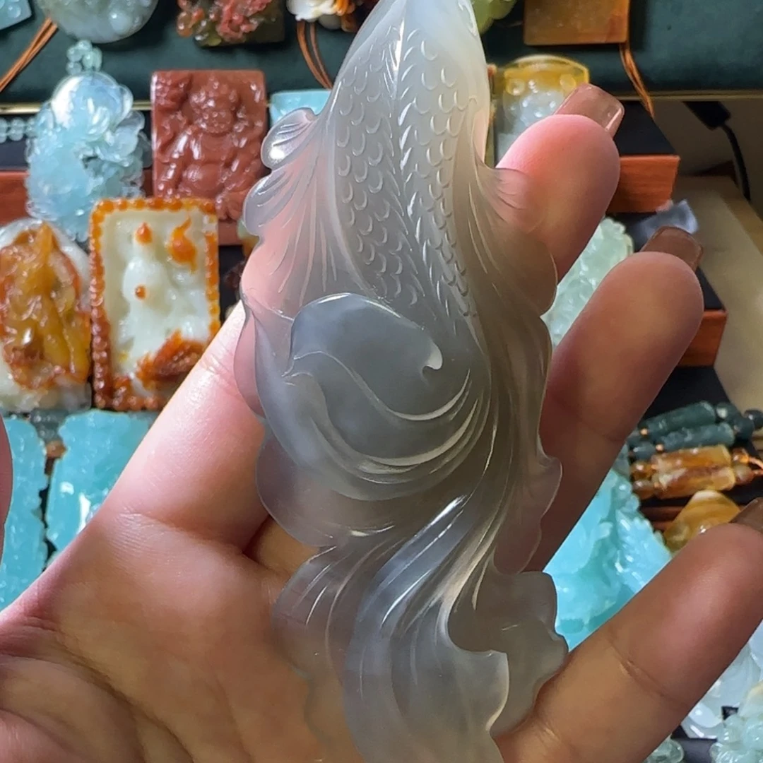 岫玉未镶嵌手把件鱼