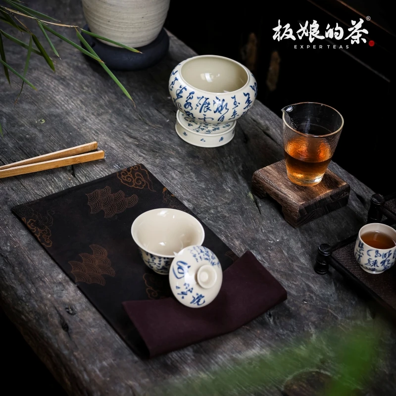 板娘的茶 全手工香云纱海水祥云麒麟茶席中式桌布茶道具40*20cm