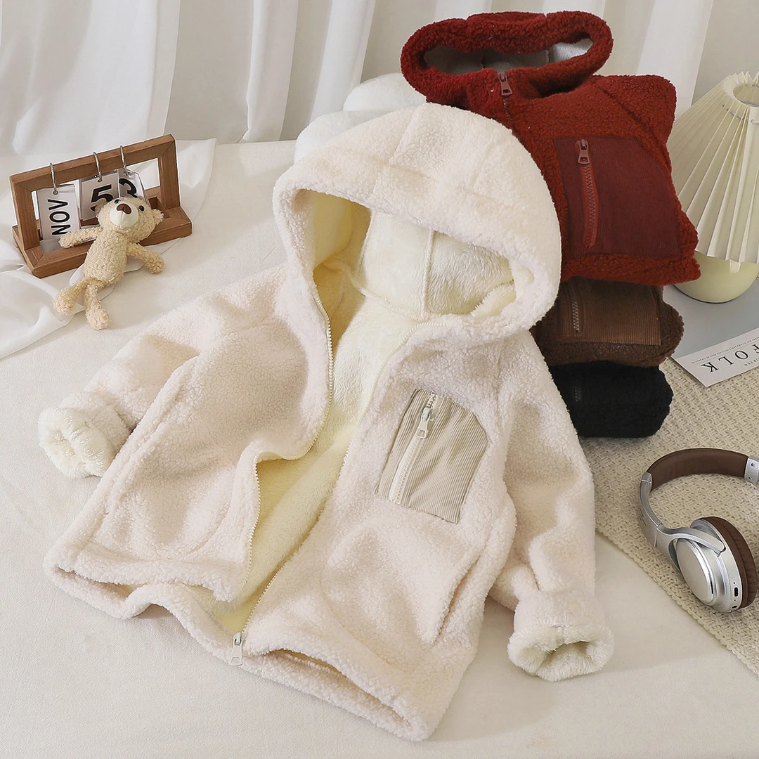 儿童冬季毛绒加绒加厚小暖炉连帽休闲棉衣保暖冬季外套中大童