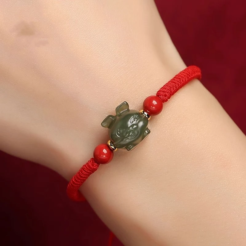 本命年生肖红绳手链女和田玉十二生肖转运珠编织手绳手饰品男