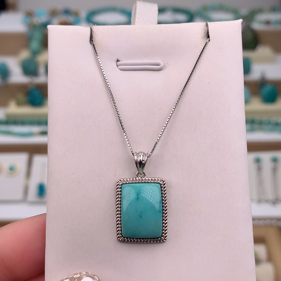 绿松石银S925镶嵌吊坠(不含链)