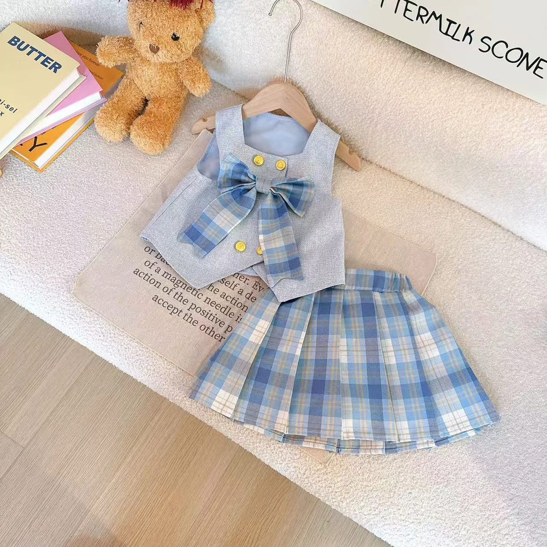 【天蓝色】套装双排扣休闲风女学院风春夏洋气JK制服衬衫女童5X028