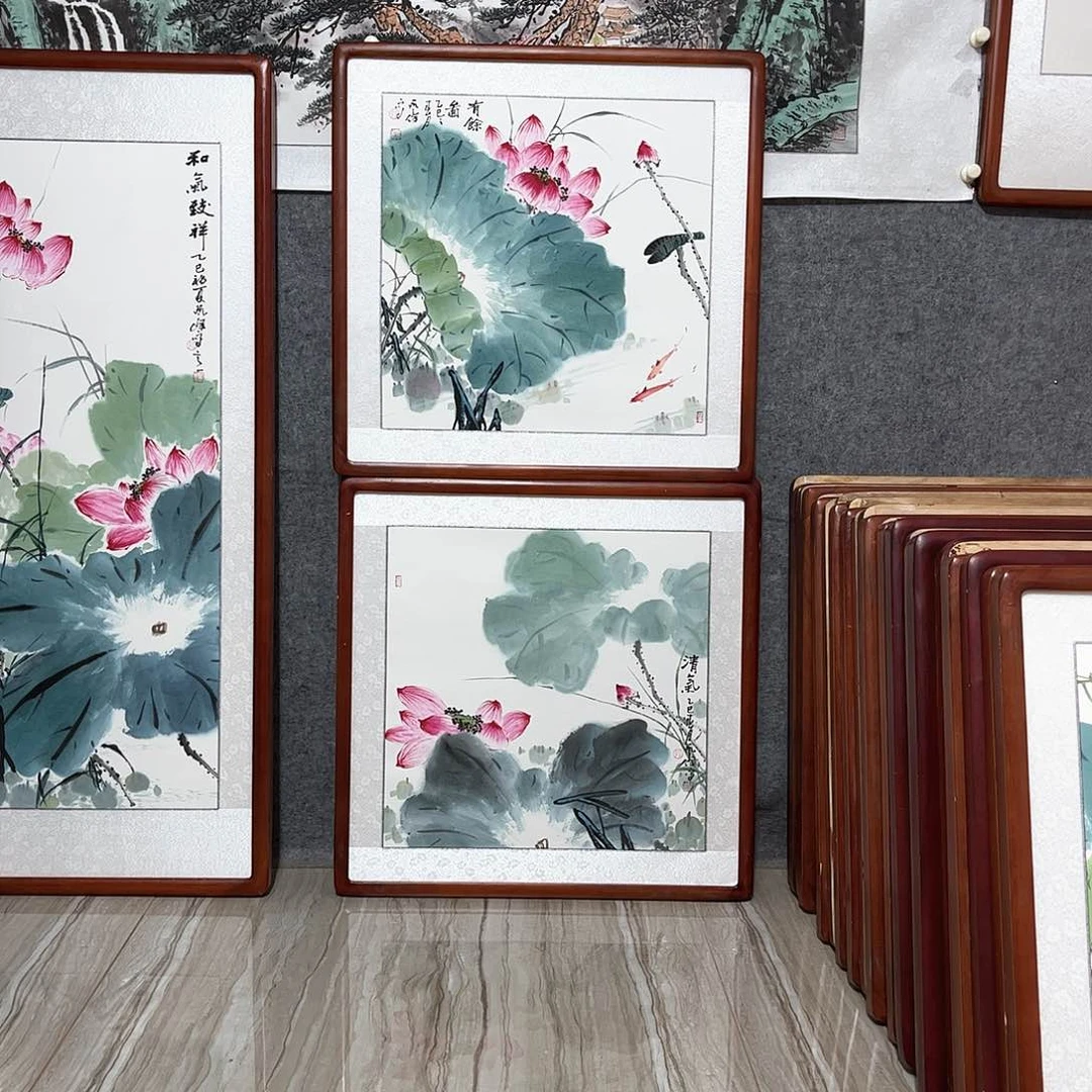 国画书画作品带框63×63厘米