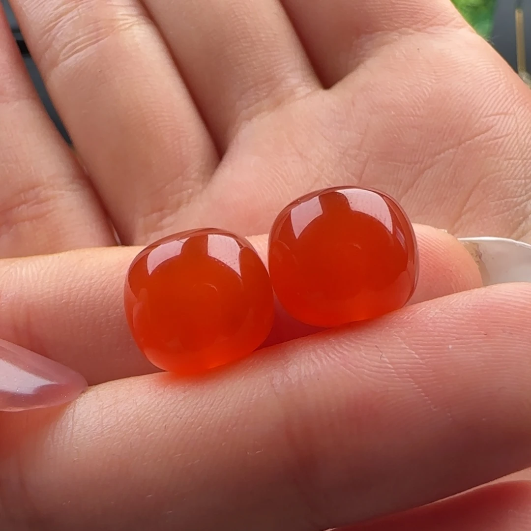 南红玛瑙未镶嵌老型对珠12.2*10.9