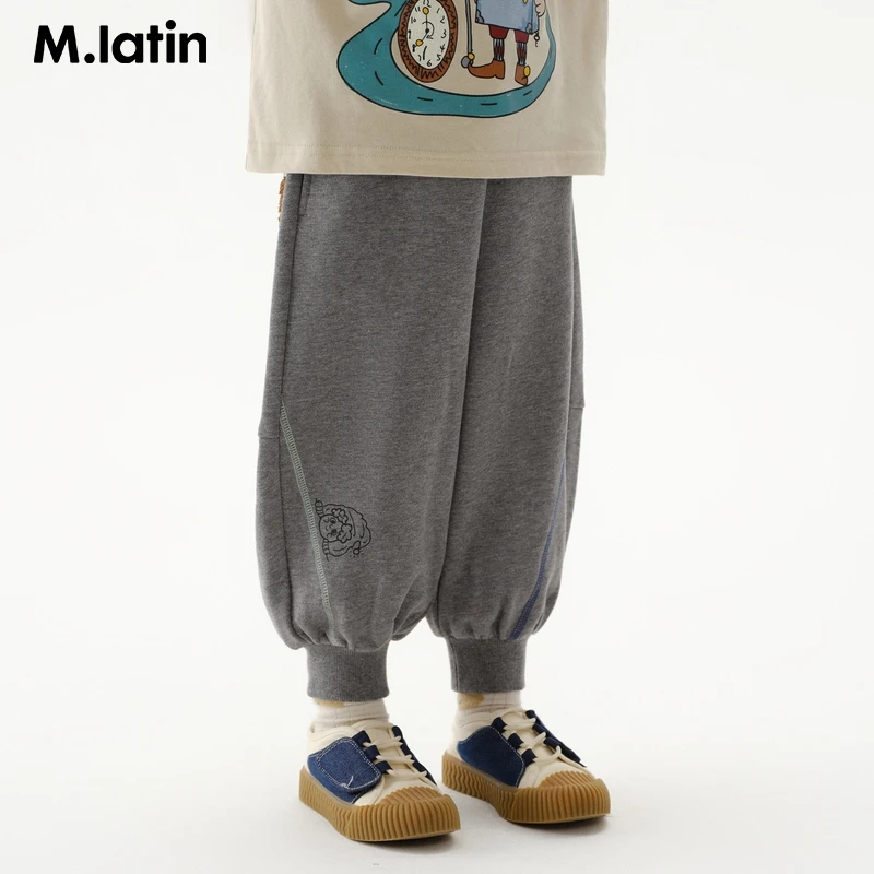 马拉丁童装儿童裤子25春装新款男小童撞色织带趣味指标针织长裤