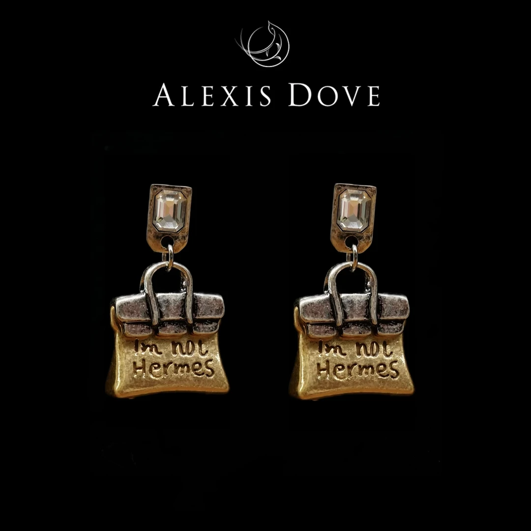 铜合金合成锆石耳饰 复古时尚包包耳钉