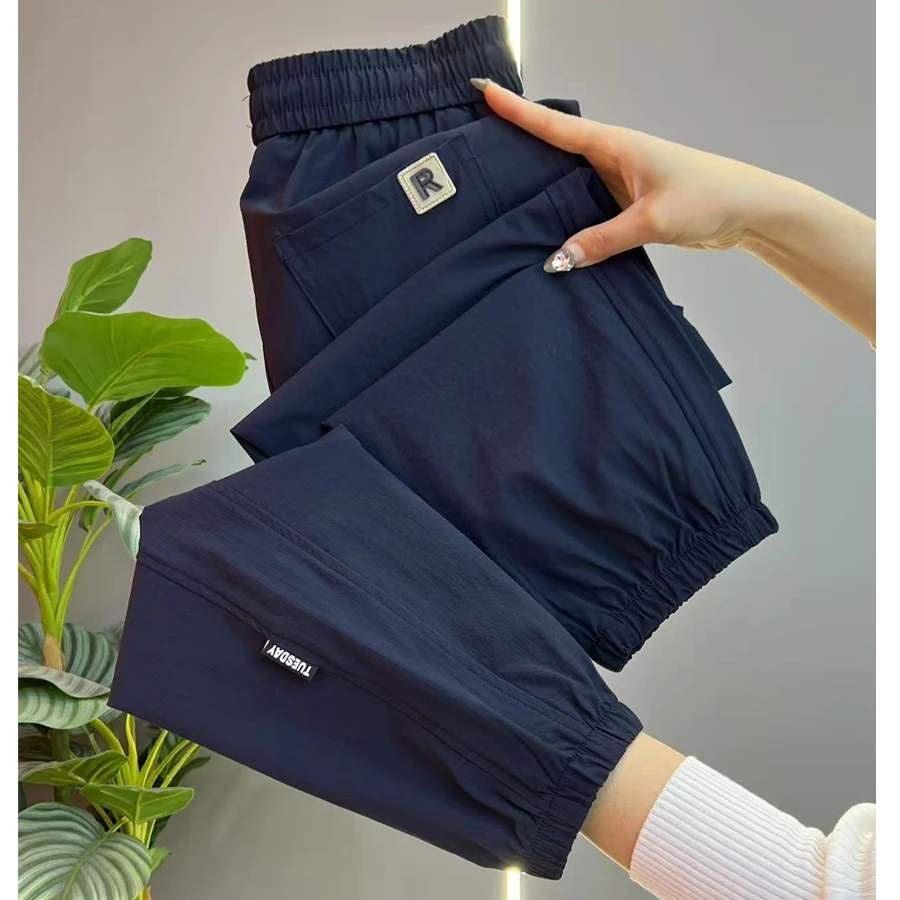 夏季薄款八分裤子女宽松显瘦小个子哈伦裤高腰速干休闲防蚊裤