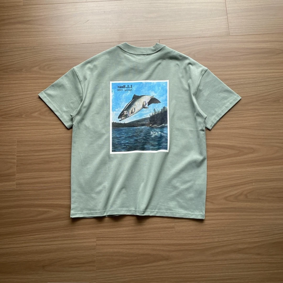 L.L.B1980ss鳟鱼印花短袖T恤宽松阔版夏季潮流男女
