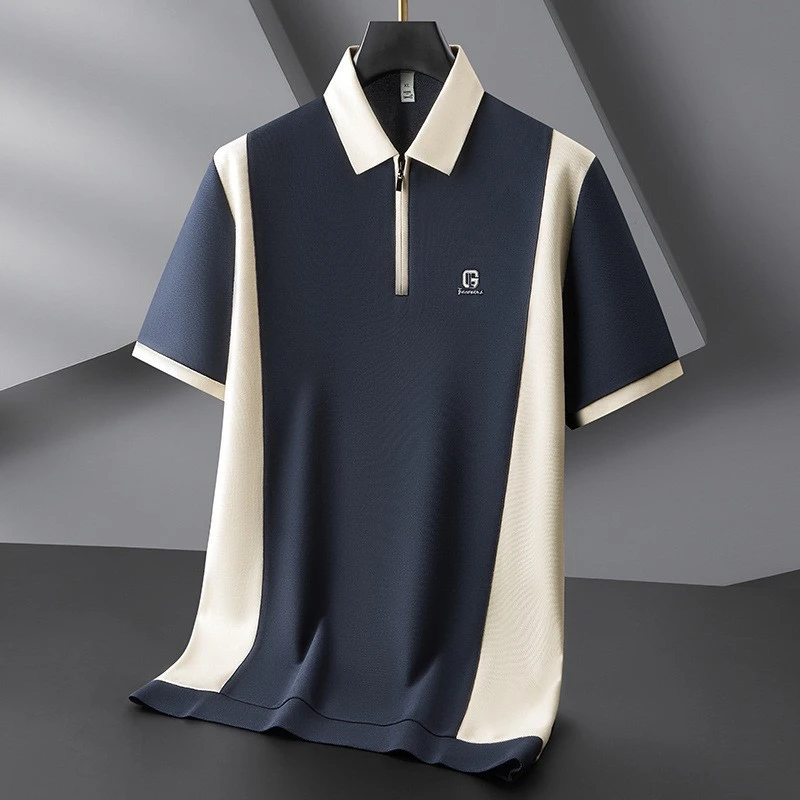 高尔夫短袖polo衫男加大码夏装棉质上衣肥佬商务休闲半拉链领T恤