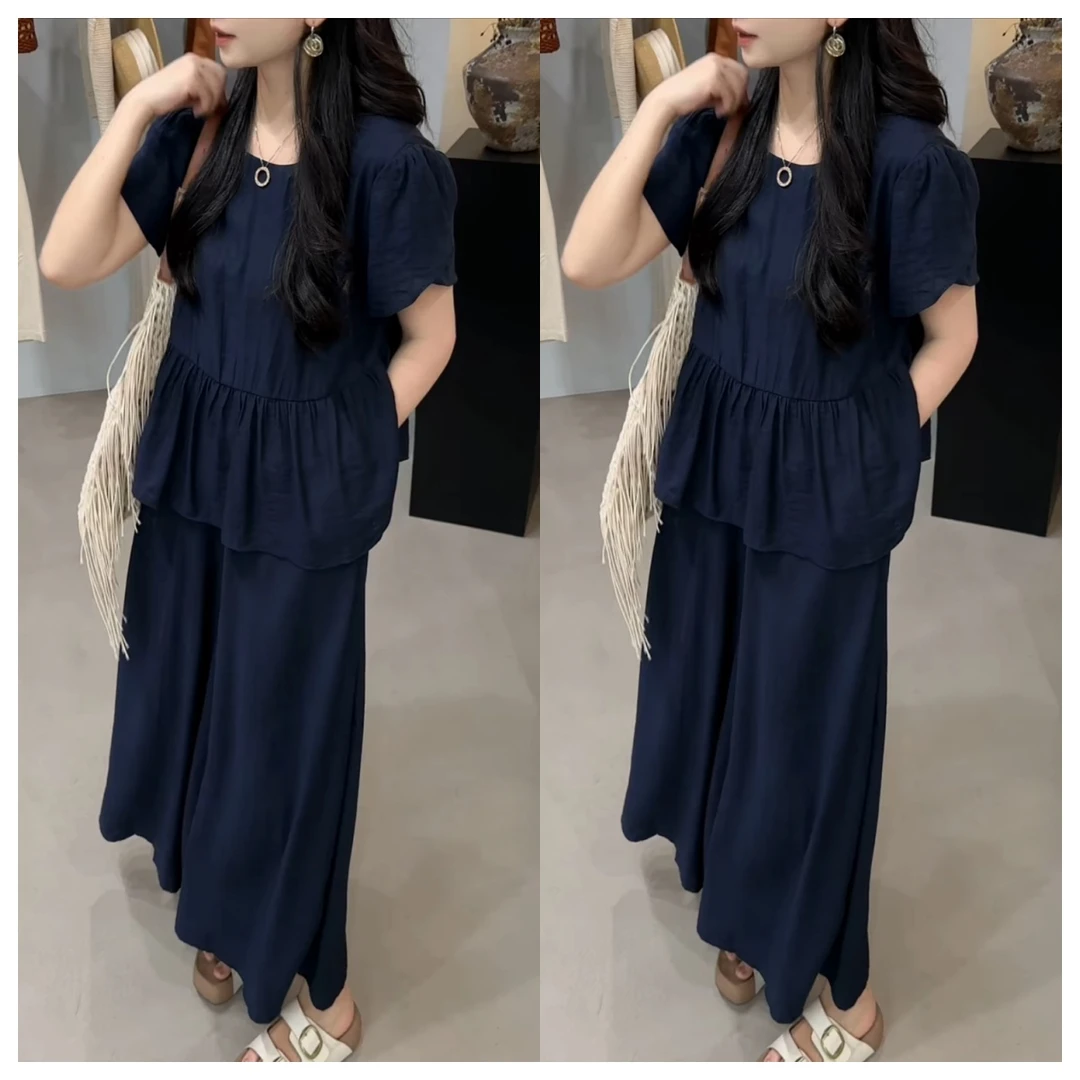 9792韩版显瘦阔腿裤两件套【上衣+裤子】