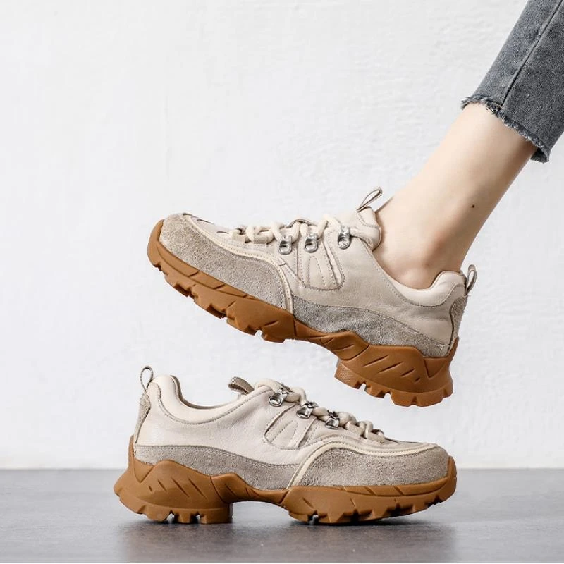 2025春季新款头层牛皮系带休闲鞋户外运动风正品低帮女鞋四季单鞋