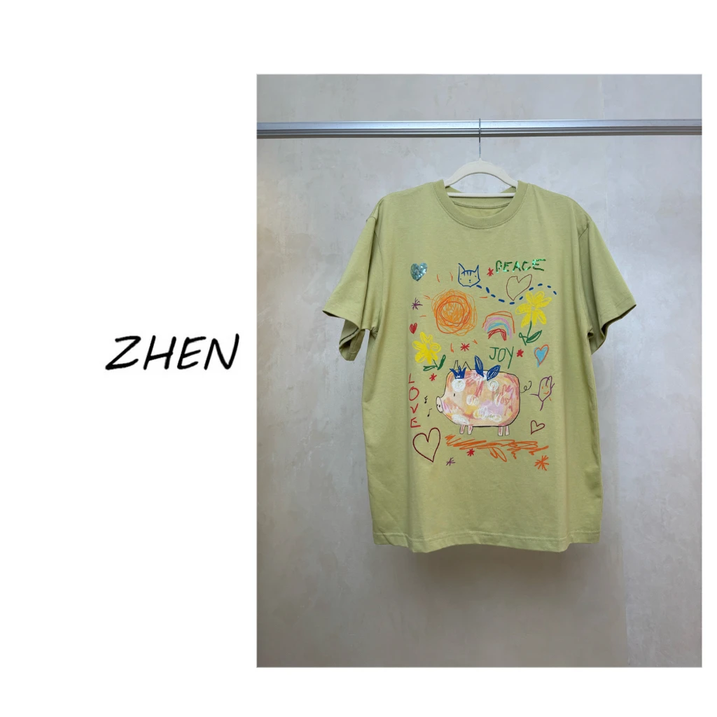 【ZHEN】25K00571 2025新款修身显瘦气质小众设计师款短袖T恤打底