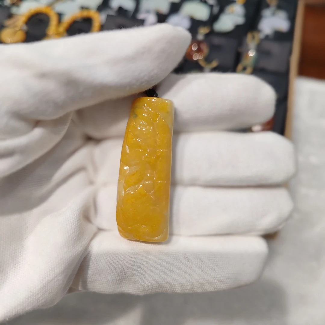 天然缅甸翡翠A货竹节开花黄翡吊坠花开富贵双面雕刻