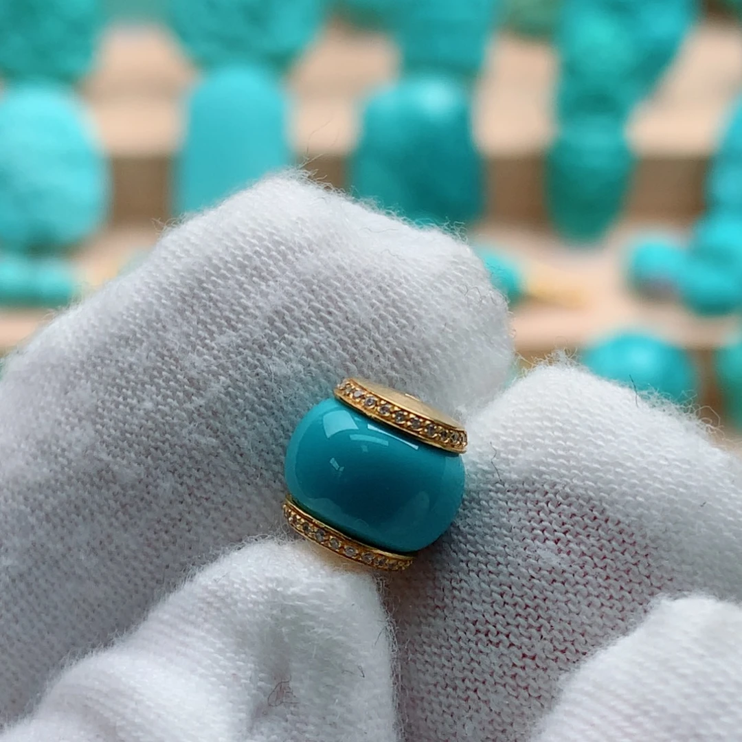 绿松石18K金镶嵌汉堡珠