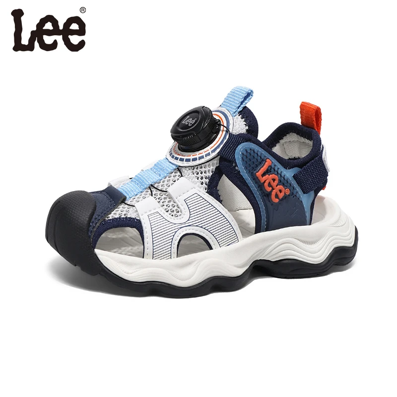 Leekids旋转钮扣夏季包头凉鞋2025新款透气防撞耐磨软底运动凉鞋