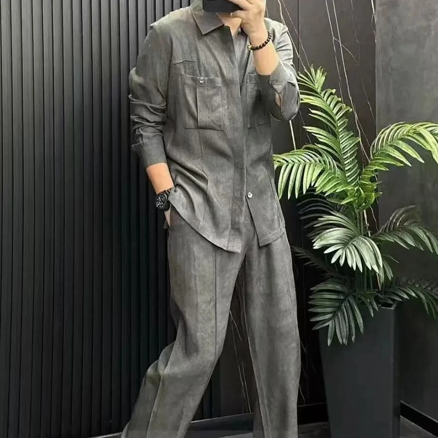 男女同款慵懒风复古多口袋长袖衬衫男宽松轻奢衬衣套装薄2025夏季