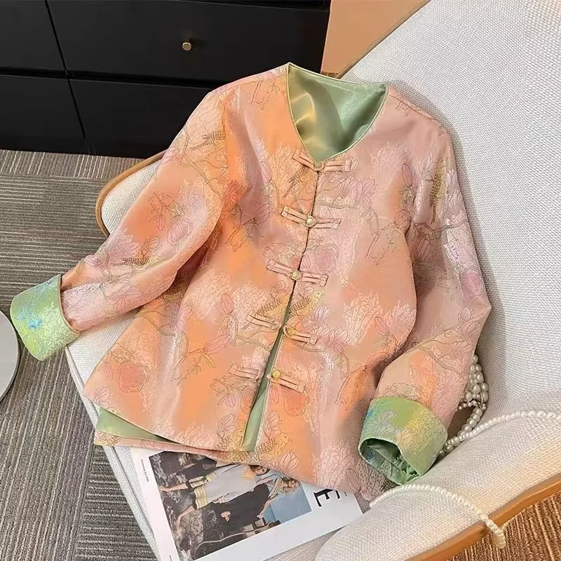 新中式女长袖时尚短外套春季外套重工中国风立领ins开衫唐装网红