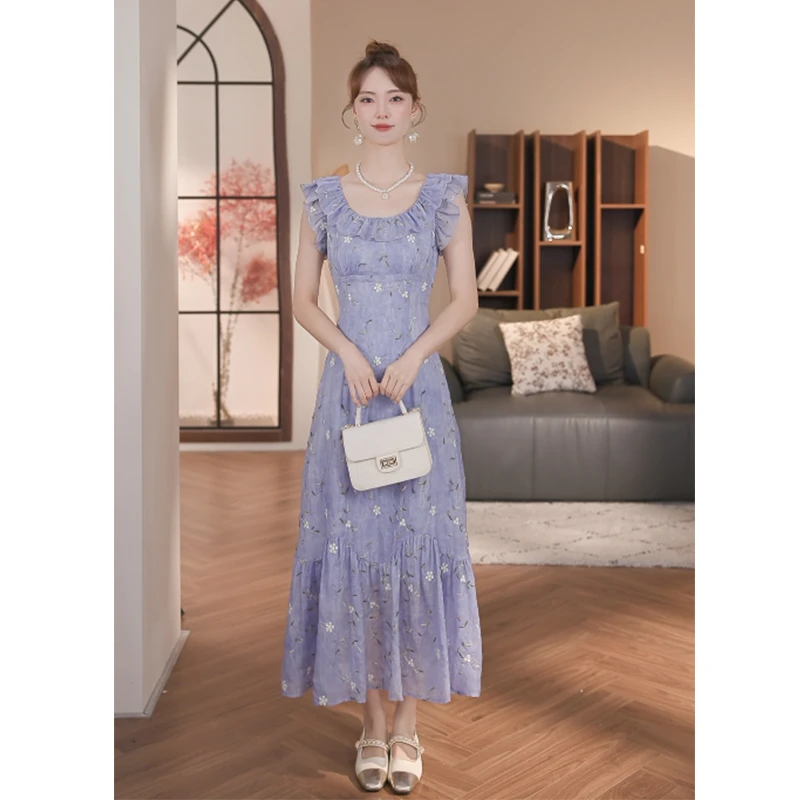 乔琪拉-【柏林少女】夏季新款法式气质时尚设计感紫色碎花连衣裙女