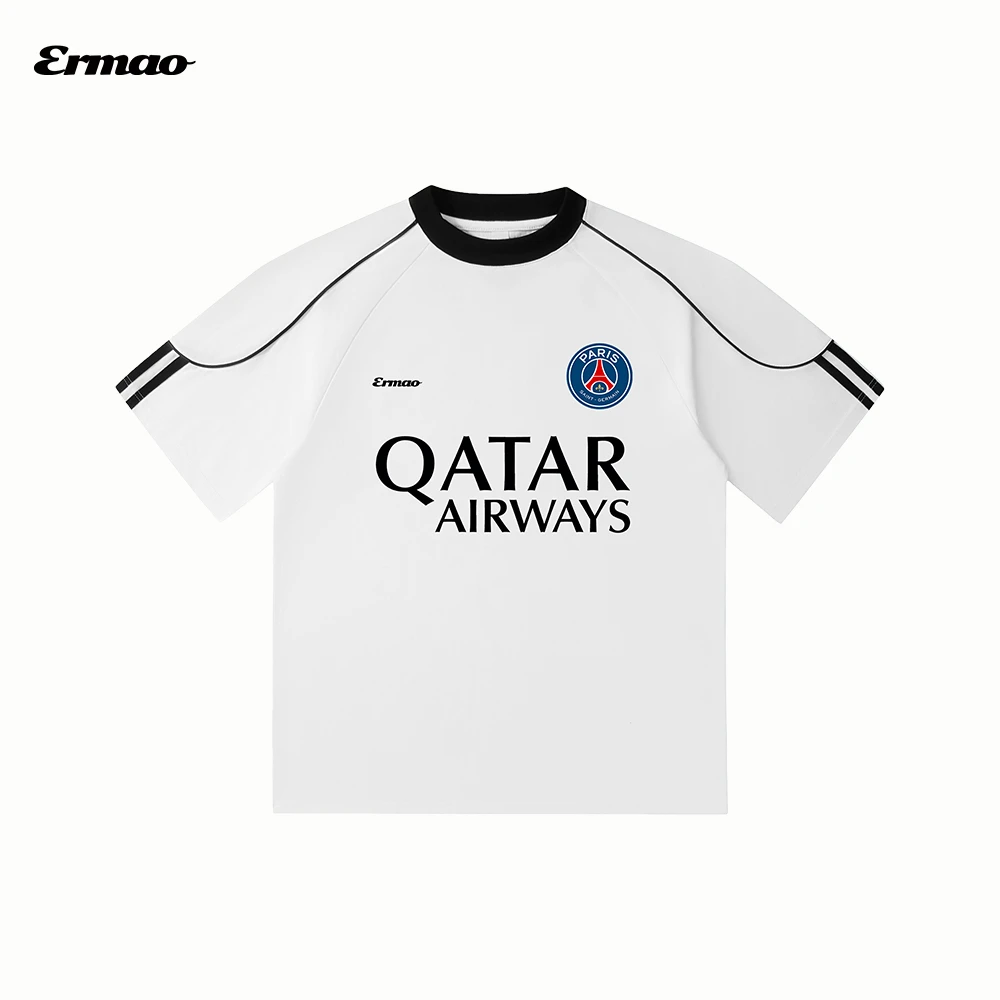 ERMAO-欧冠巴黎法甲基础原创足球短袖纯棉重磅280g男女同款短袖