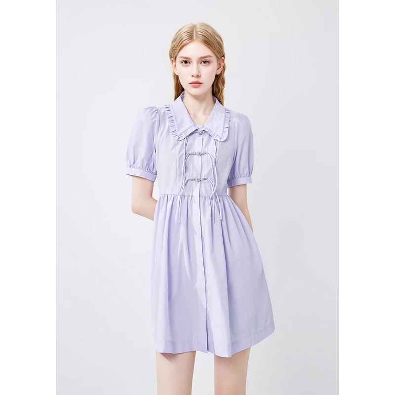 missCOCOON夏新女紫色温柔A字连衣裙0973