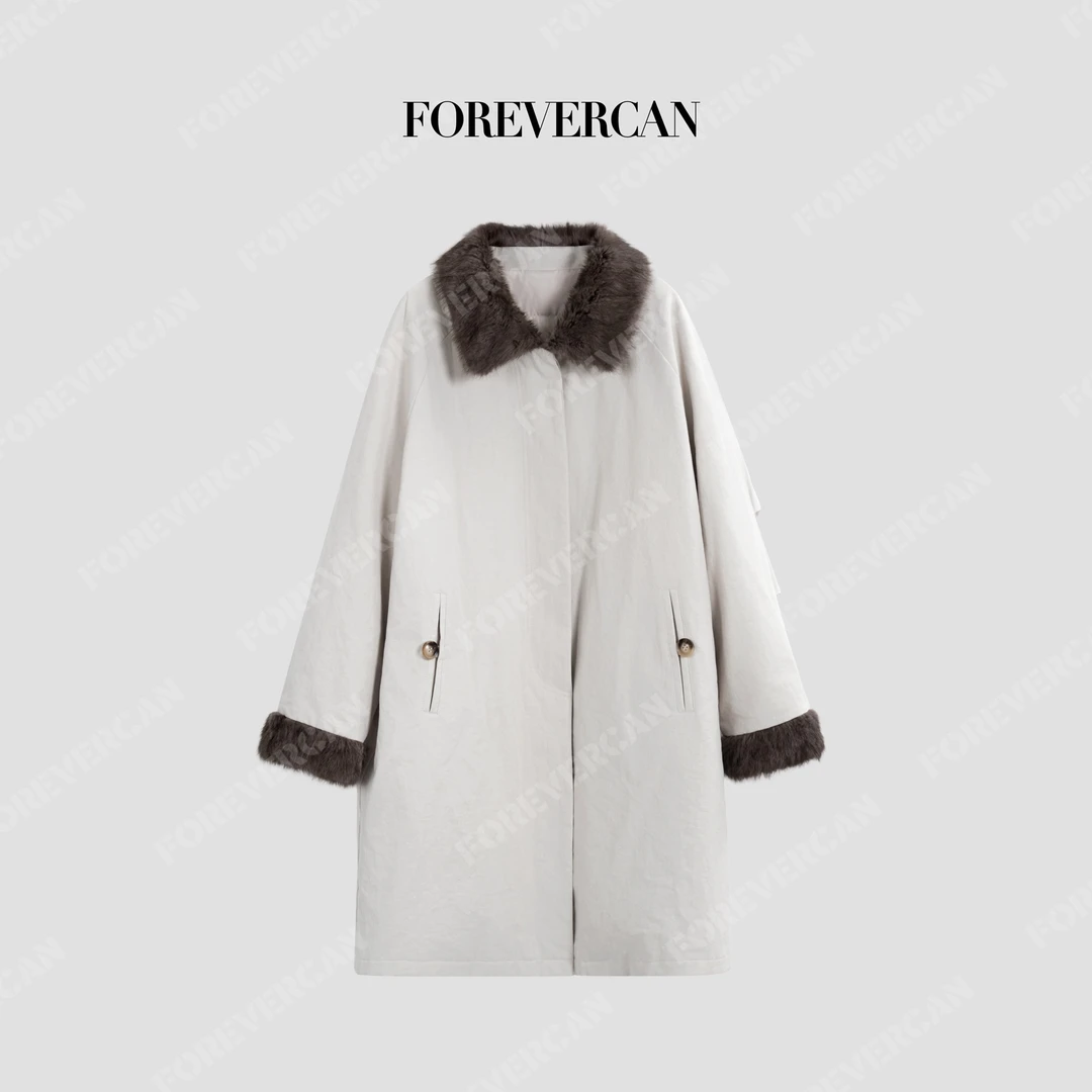 FOREVERCAN“尼泊尔”鹅绒服弯刀袖茧型中长羽绒派克服 FC57649