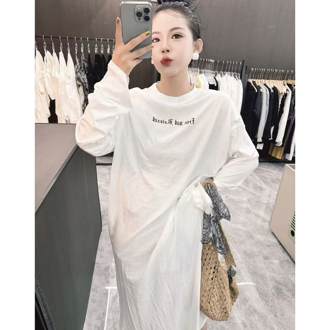【大乐推荐】新疆棉梵文满背印花松弛感宽松圆领长款T恤连衣裙女