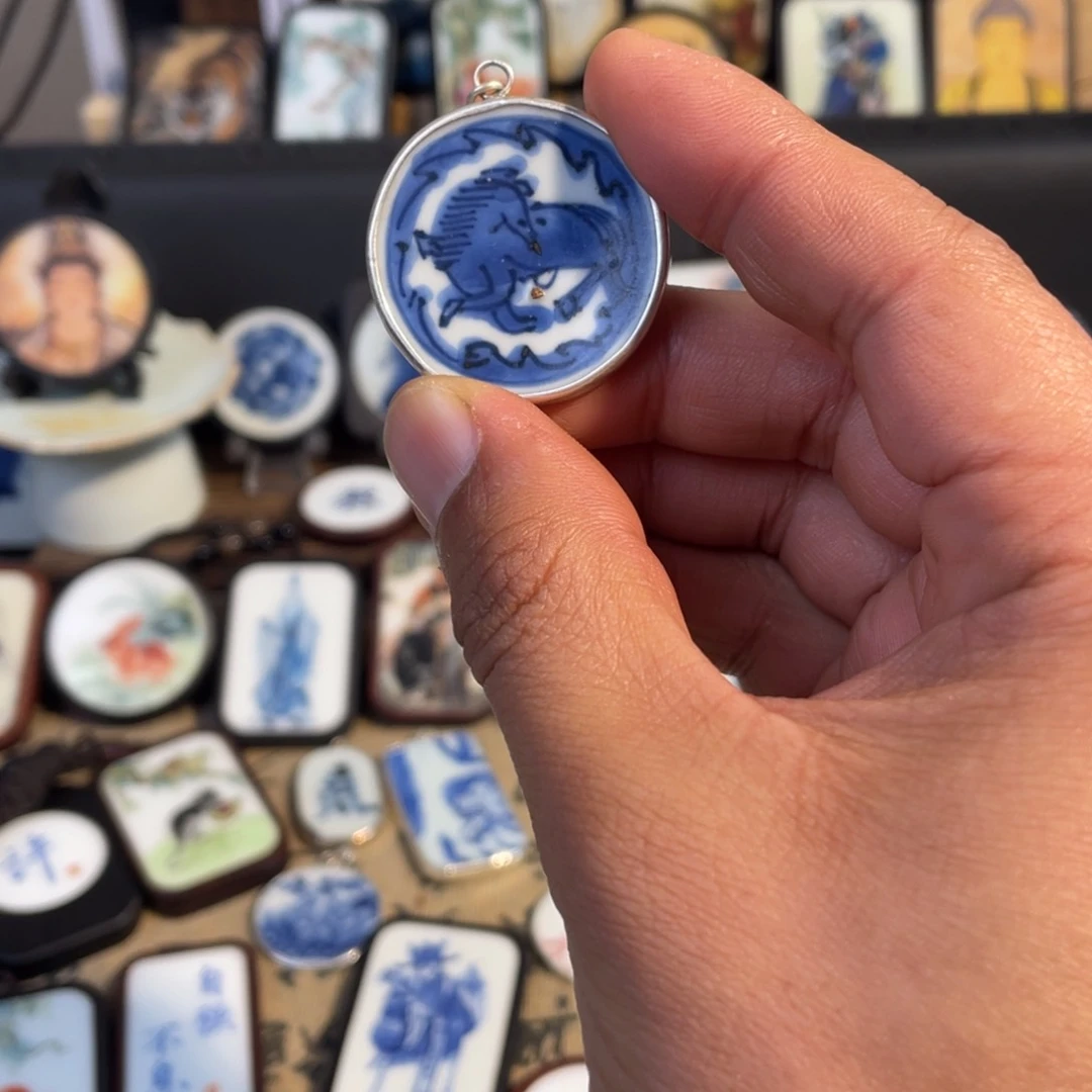 瓷片包银老瓷片挂件