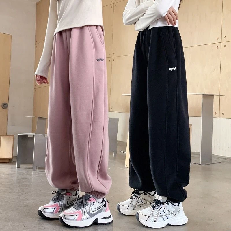 女童加绒裤子秋冬2025新款中大儿童卫裤休闲运动裤大女孩春秋卫裤