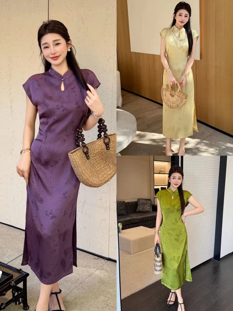 邹先森2567-30中国风新中式缎面旗袍修身显瘦连衣裙