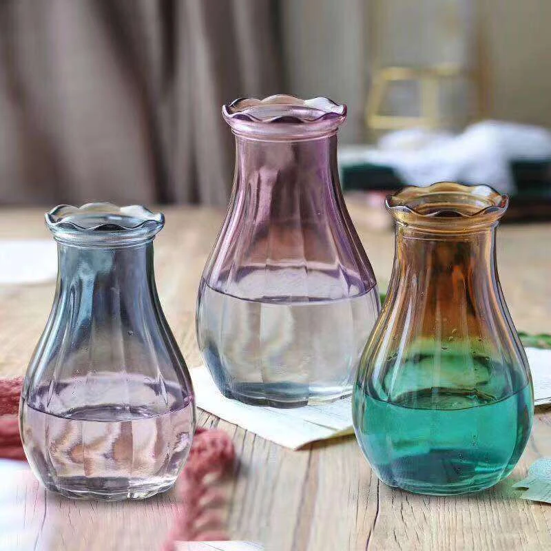 渐变插花瓶玻璃瓶水培颜色随机家居工艺品器皿花盆玻璃
