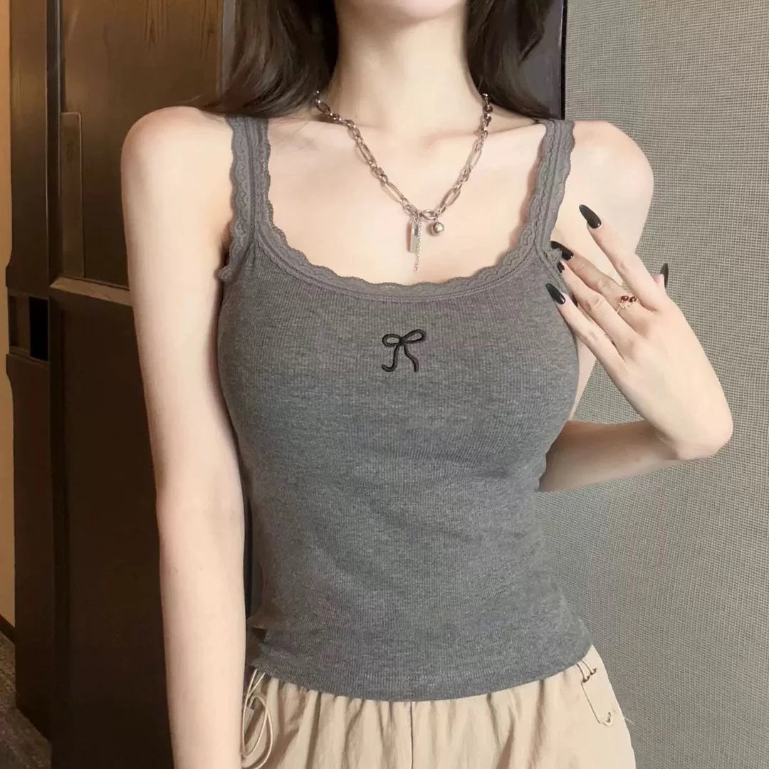 春夏薄款刺绣蕾丝花边吊带背心带胸垫内搭外穿辣妹修身抹胸内衣女