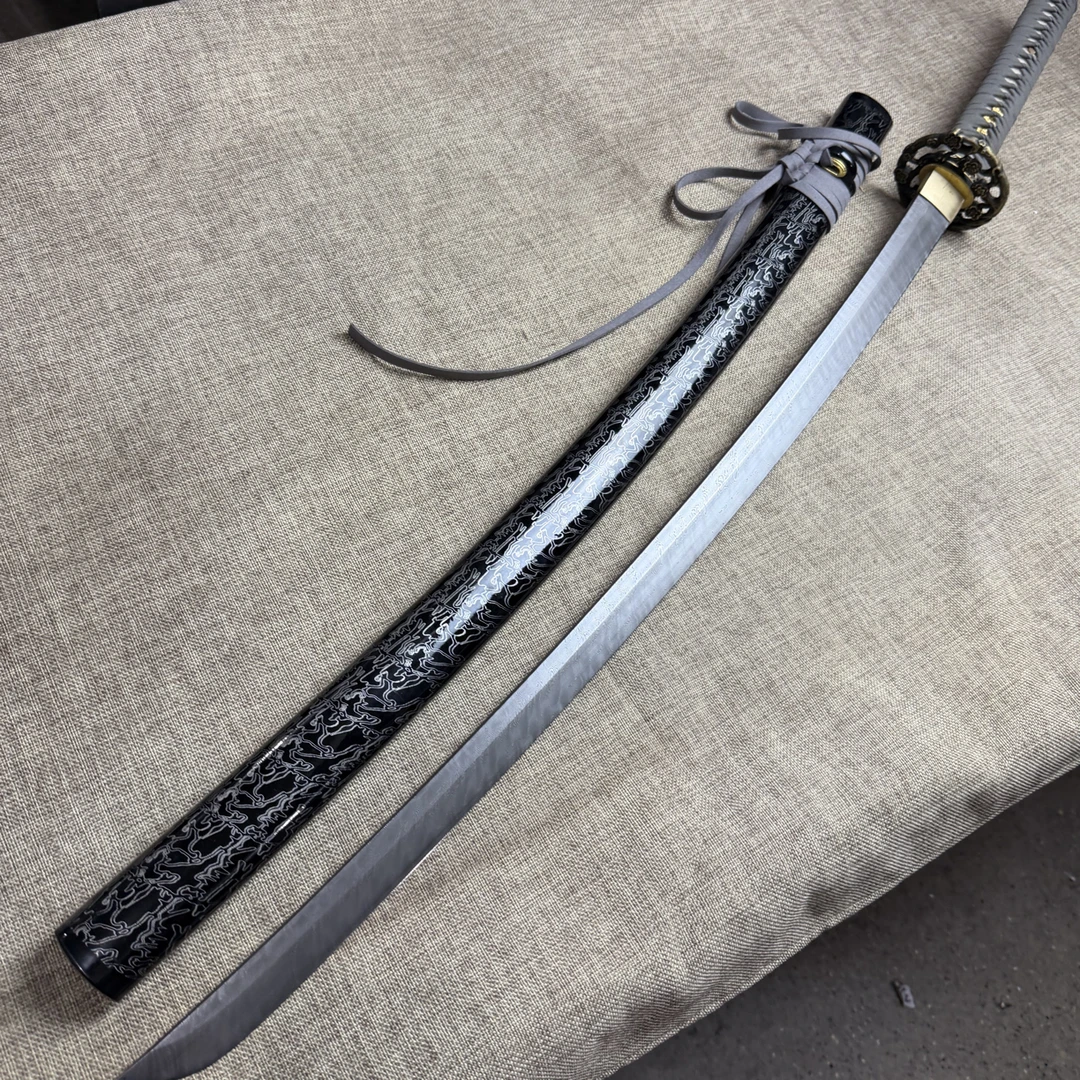 3889 龙泉昊天宝剑武士刀大马士革漆鞘未开刃