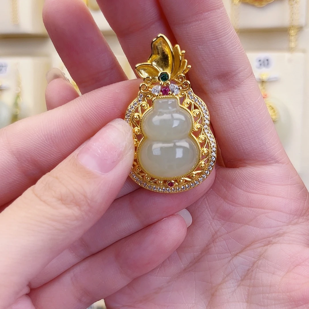 和田玉银S925镀金镶嵌颈饰