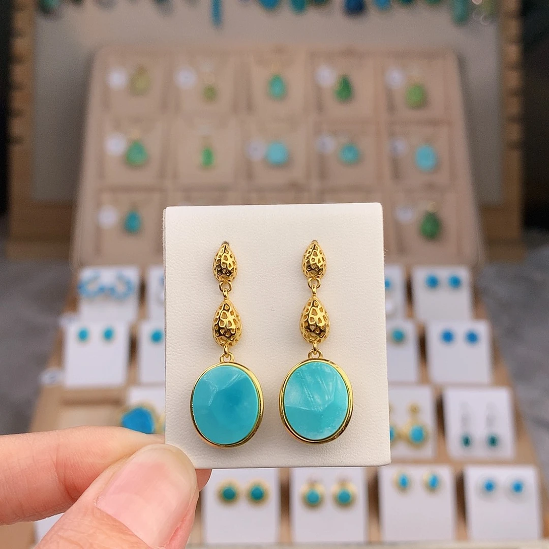 银S925镶嵌绿松石耳饰