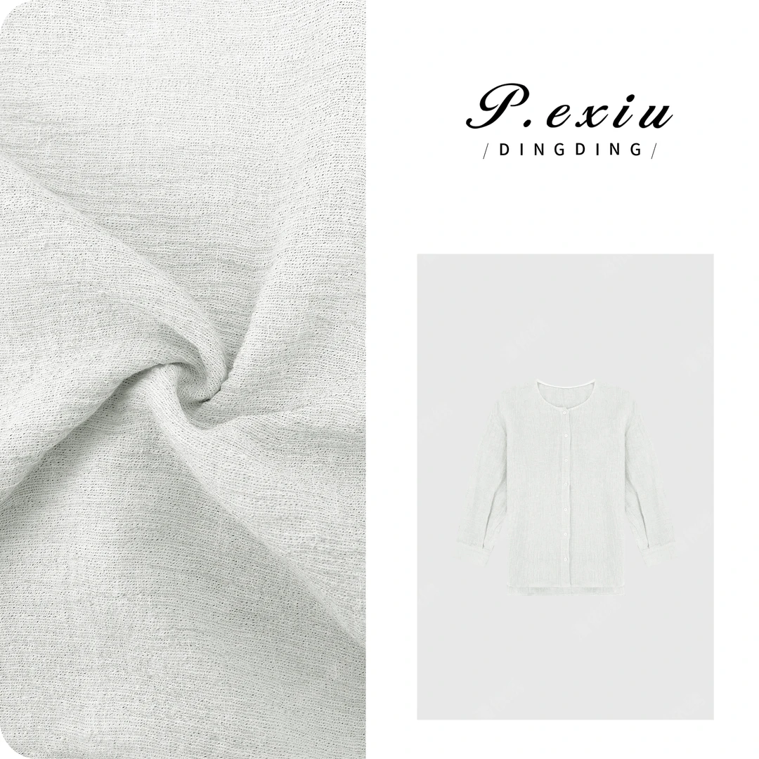 【清风里】100-亚-麻肌理感圆领长袖排扣衬衫W-62817-1