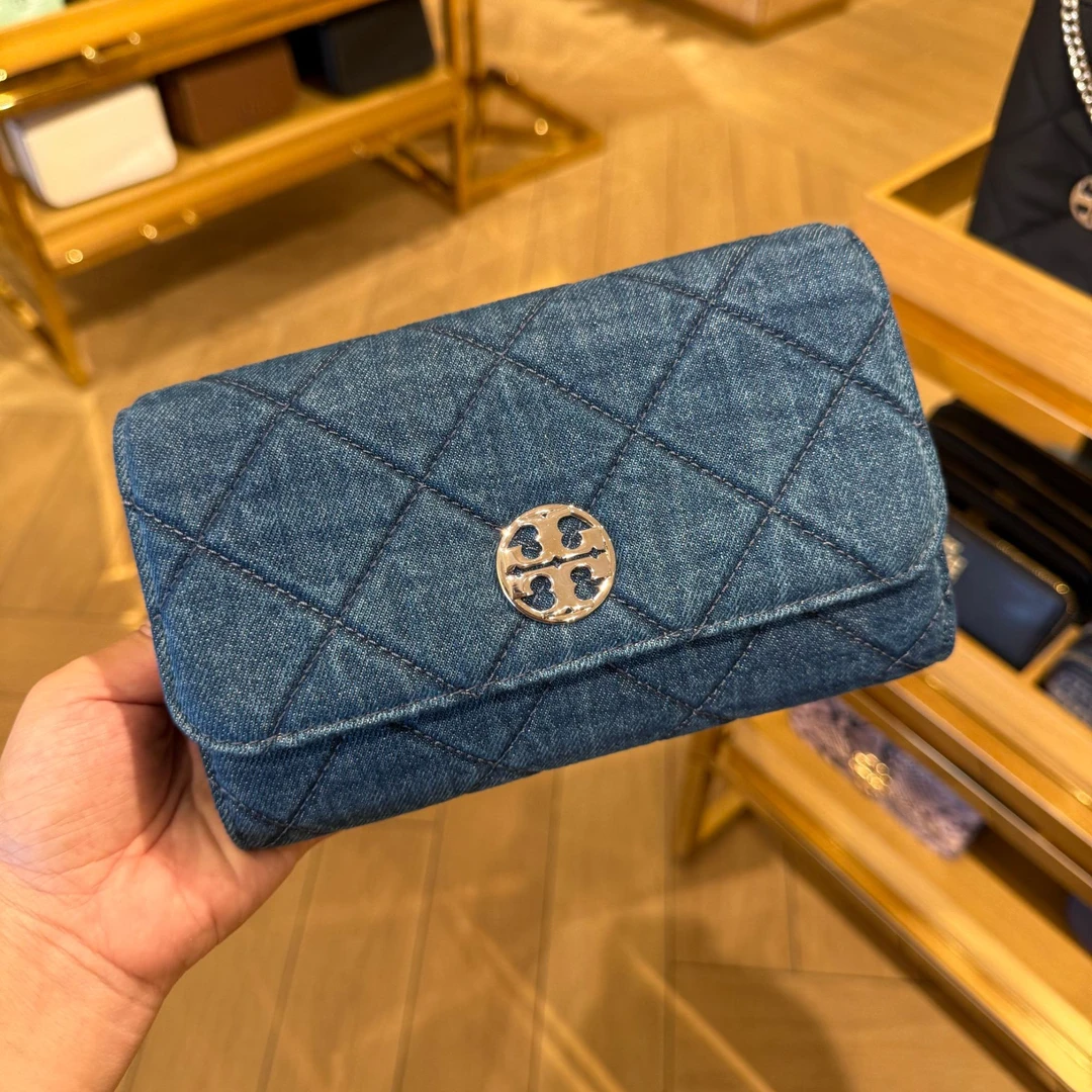 TORY BURCH/汤丽柏琦Willa woc 纯色菱格丹宁单肩斜挎包 约19*11