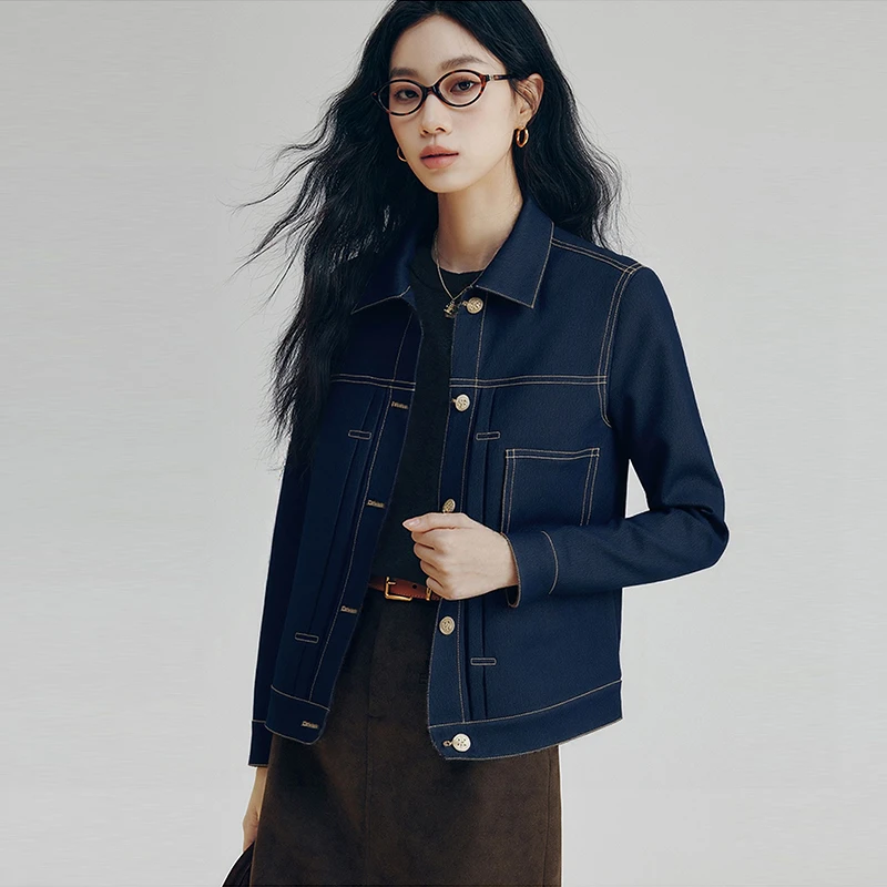 【女绅主义】复古风撞色明线牛仔夹克短外套353012