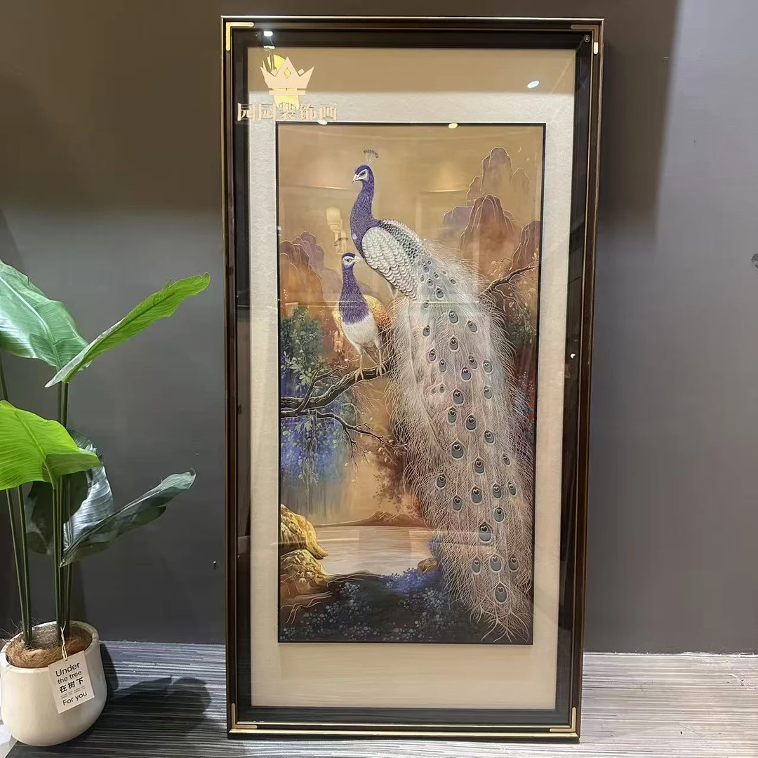 【孔雀呈祥】铜雕画挂画现代新中式玄关高端装饰画