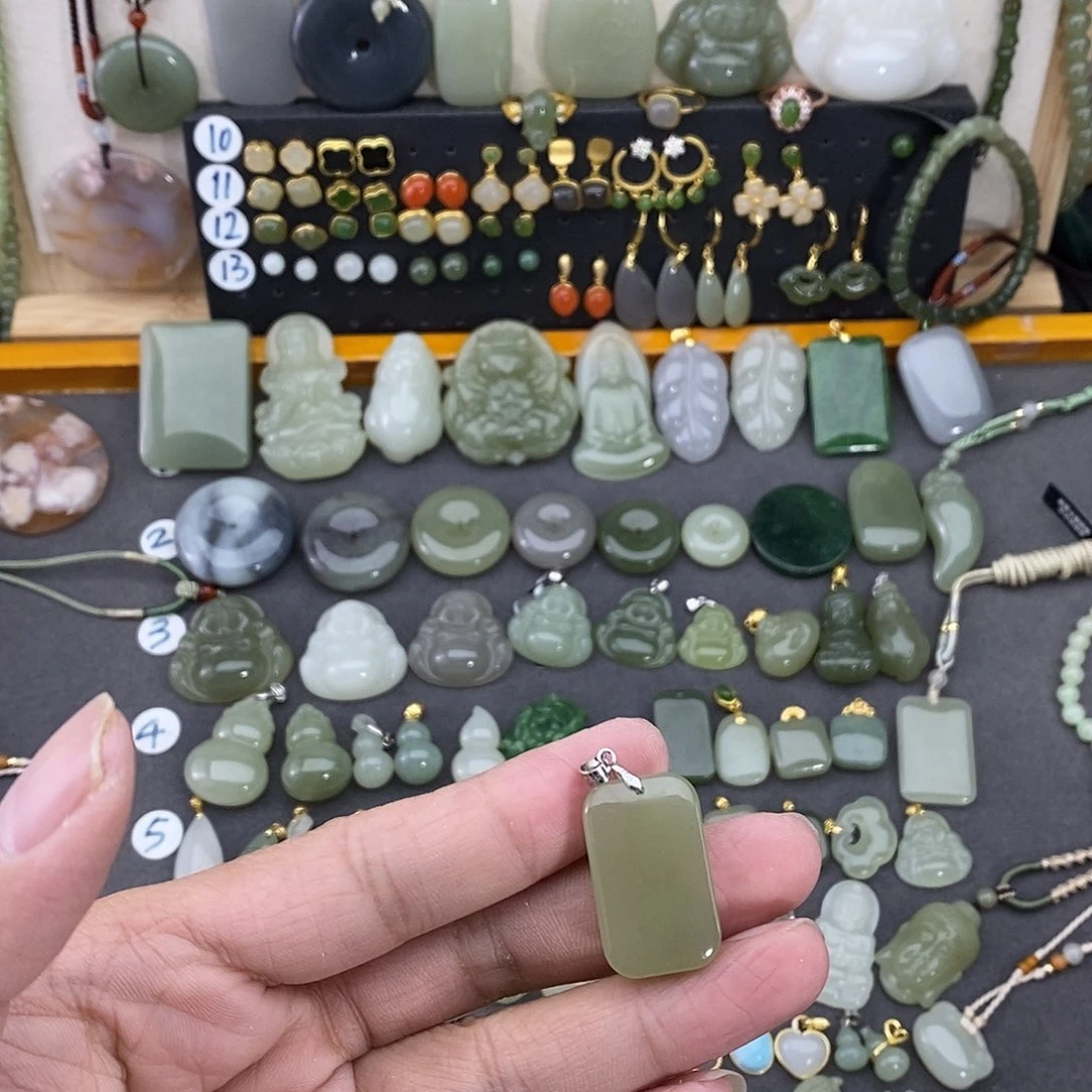 和田玉银S925镶嵌吊坠(不含链)