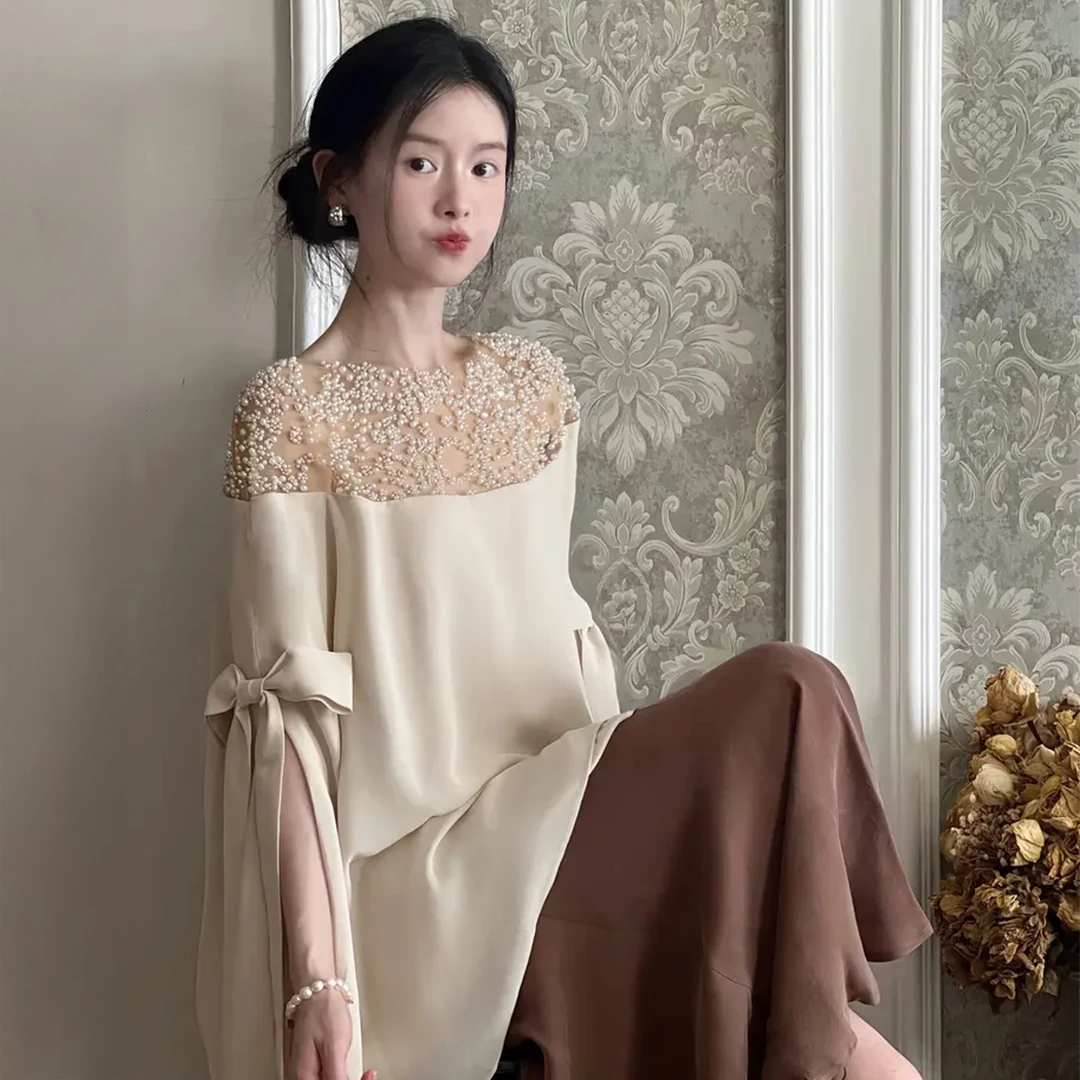 夏季新款轻奢小众别致重工珍珠斗篷上衣显瘦半身裙气质时髦套装女