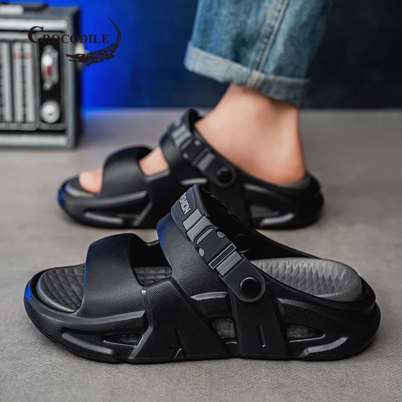 鳄鱼恤凉鞋男夏季外穿两用开车防滑沙滩拖鞋青少年厚底踩屎感凉拖