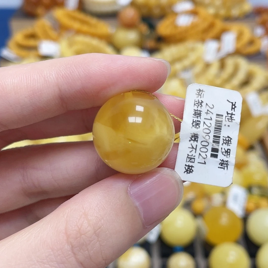 蜜蜡未镶嵌珠宝奇石圆珠浓蜜浓蜡虎皮20.3m m
