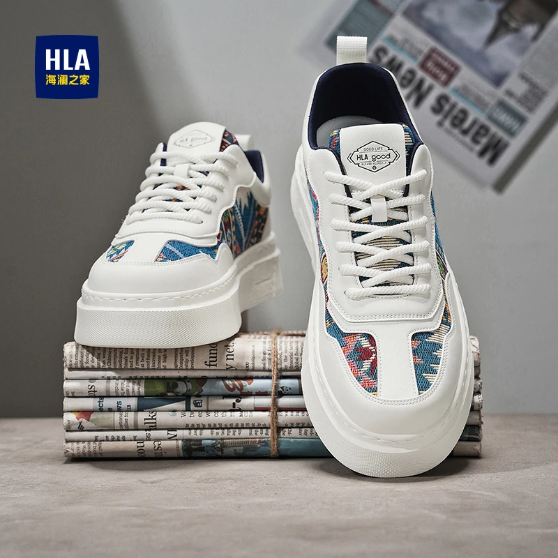 HLA/海澜之家小白鞋男款冬季透气百搭增高男士白色开车专用板鞋男