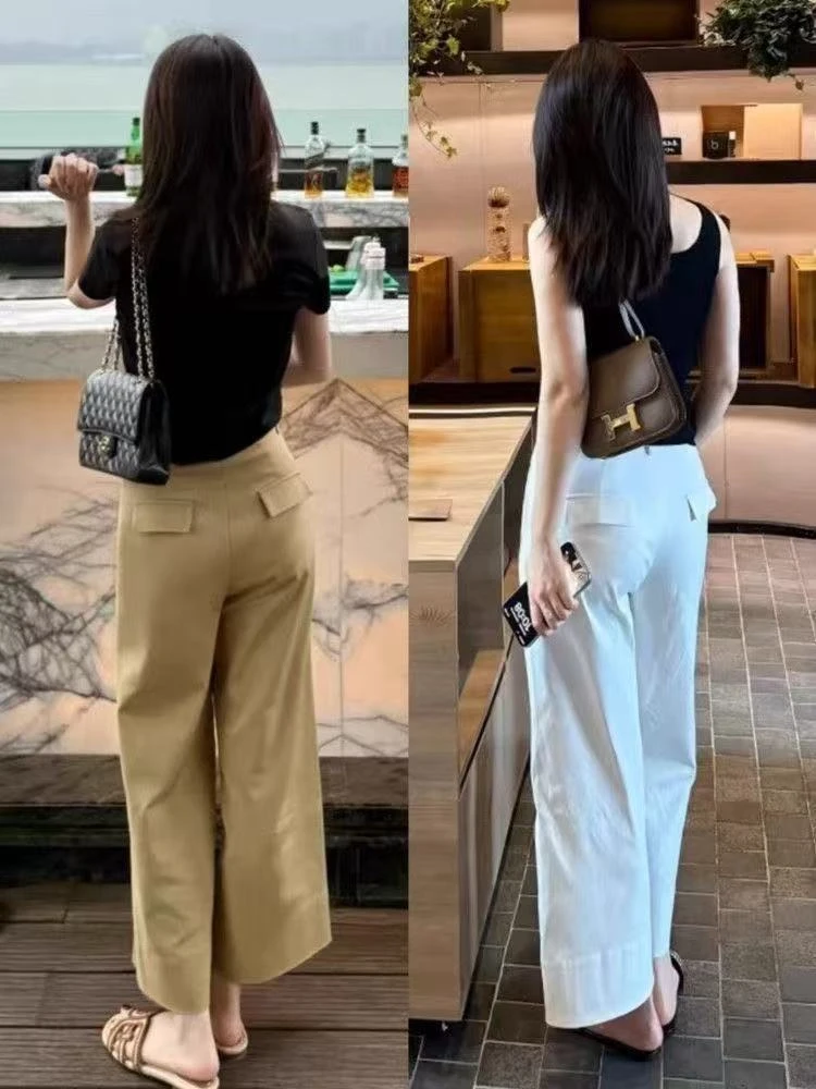 高腰直筒阔腿休闲裤早秋新款显瘦梨形身材九分裤DPZS