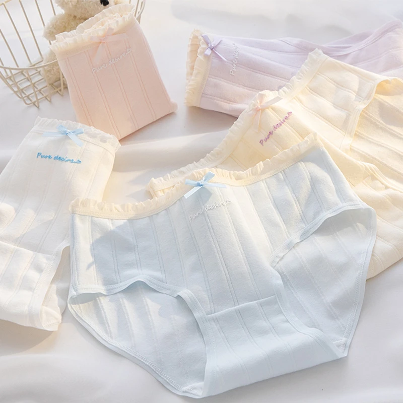 内裤女薄款棉7A抗菌裆女士甜美蝴蝶结可爱纯色少女学生三角短裤