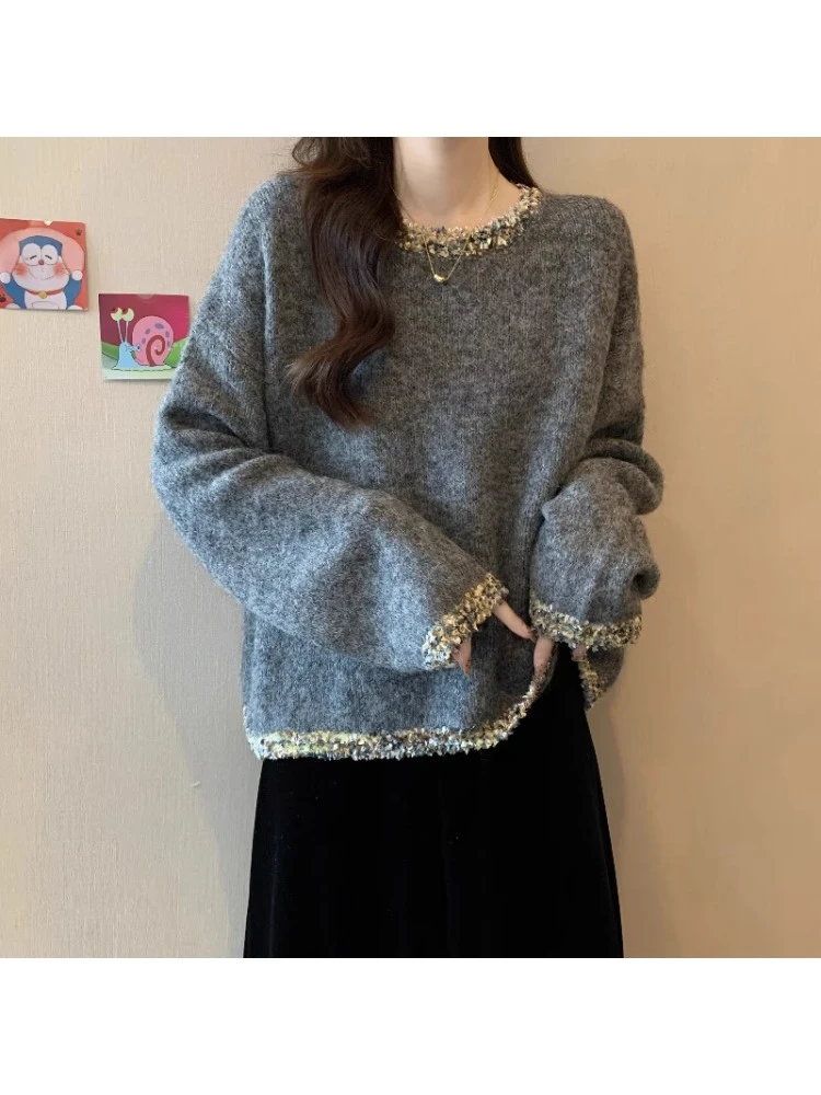 薇曼萱【101-200】慵懒风圆领冬季针织秋季毛针织衫显瘦女装