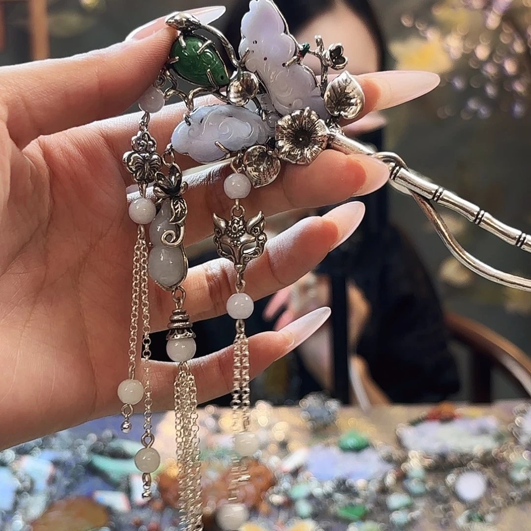 翡翠银S925镶嵌发饰